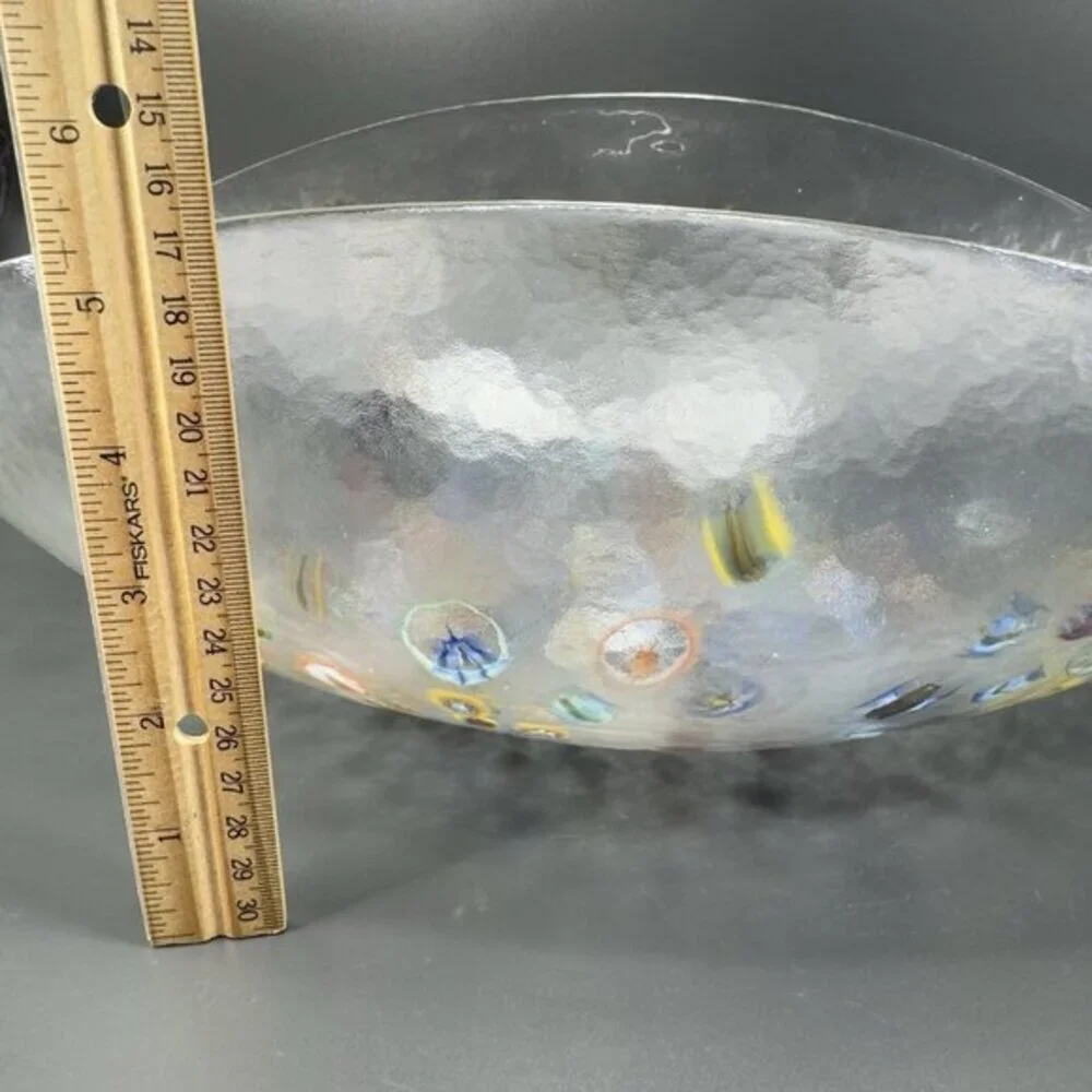 Murano‎ Venetian Art Glass Folded Dish Bowl Clear W Millefiori Original Label
